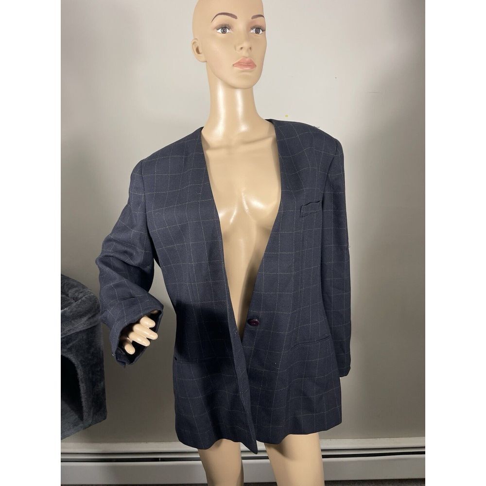 Vintage Rena Rowan‎ for Saville 14 Blue Black Plaid Double Breasted Blazer B-R